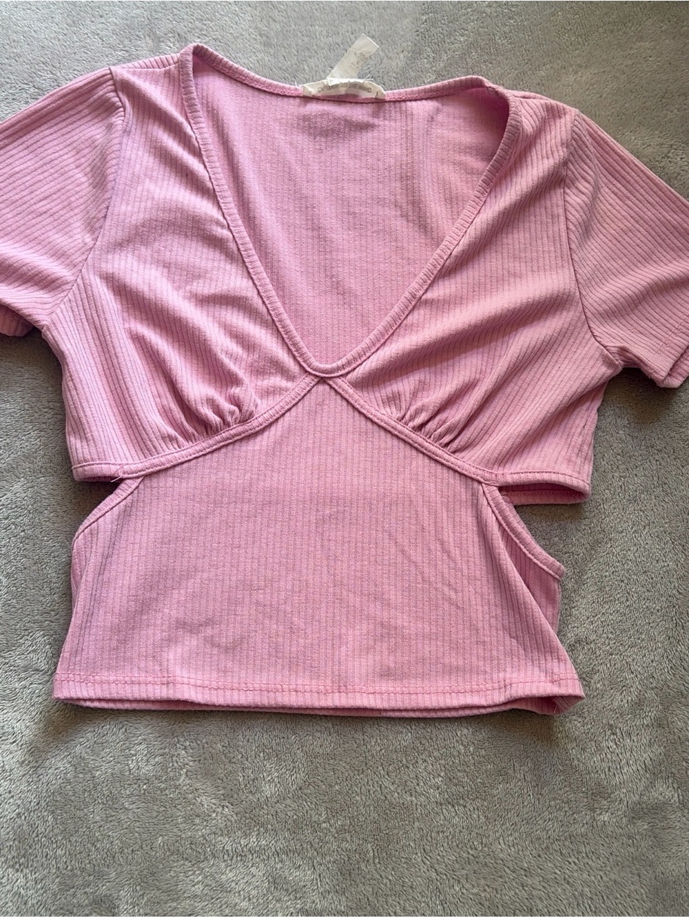 Caution To The Wind Pink Ribbed V-Cut Crop Top